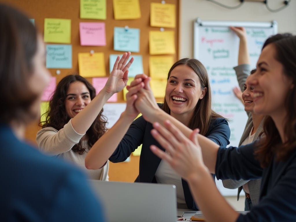 A team celebrating their completed tasks.