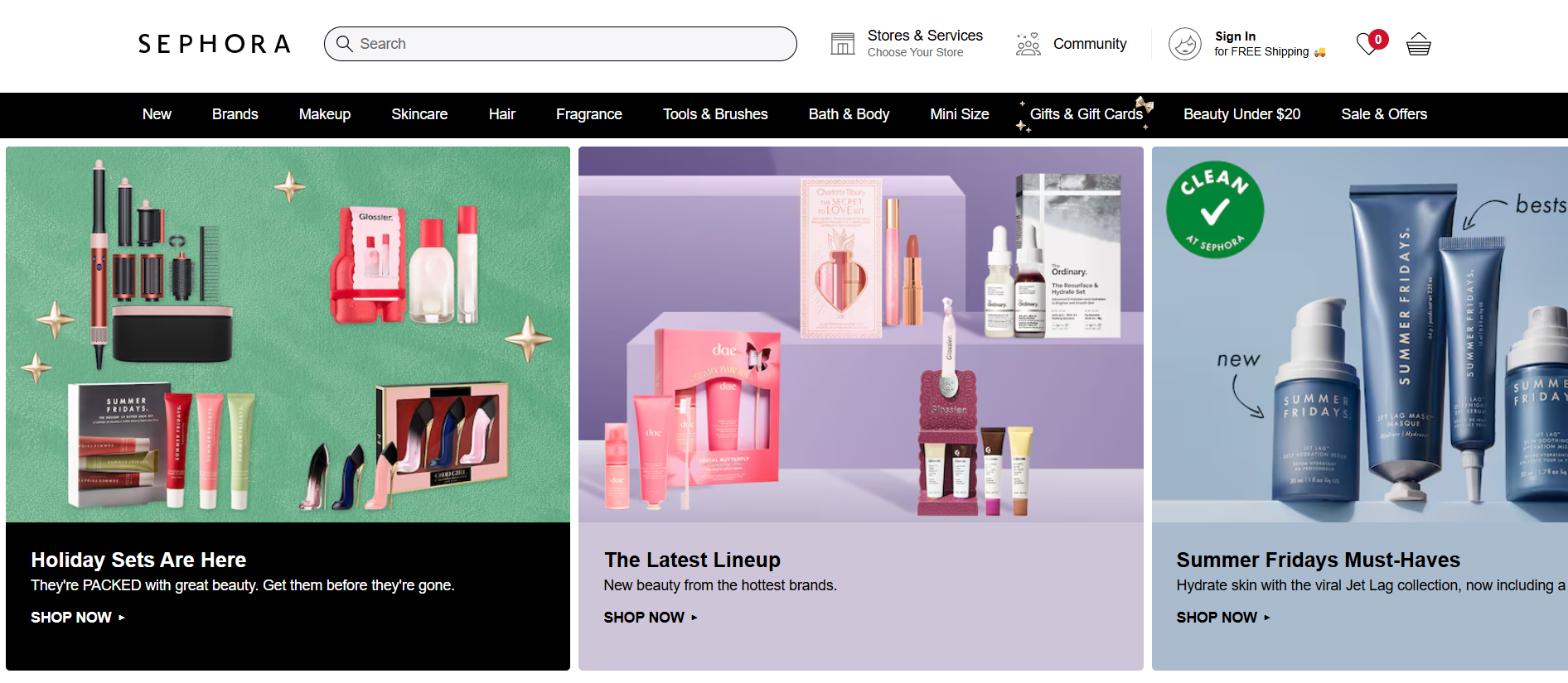 sephora. ecommerce landing page design