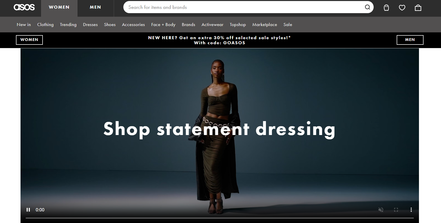 ecommerce landing page design. ASOS