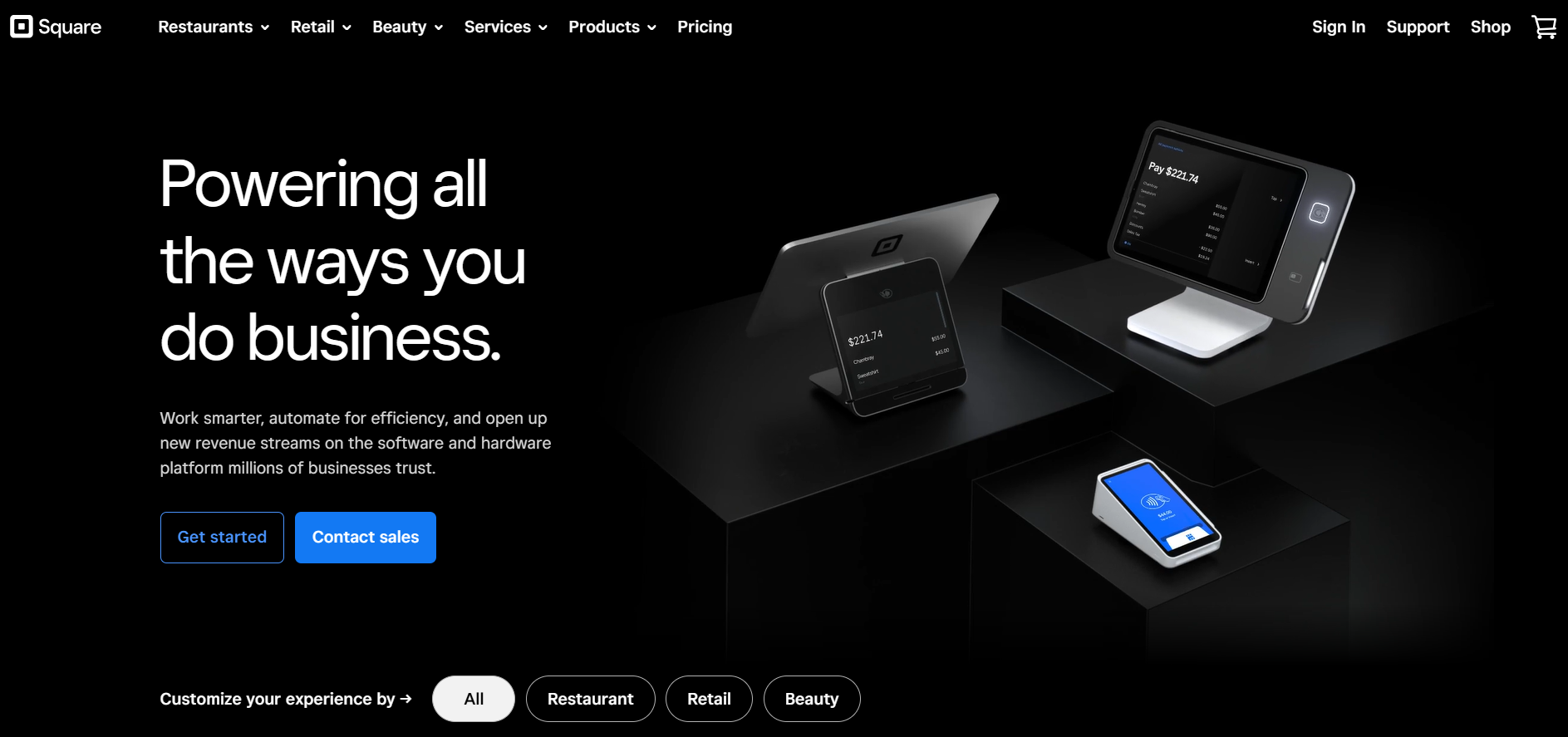 ecommerce landing page design. square