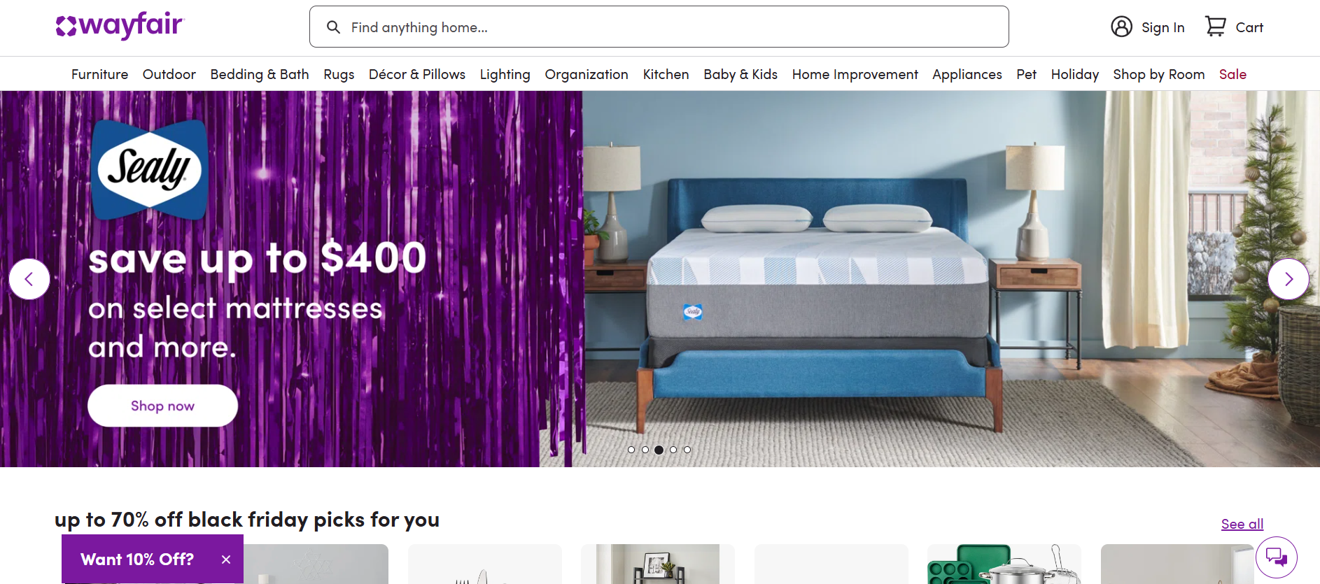 ecommerce landing page design. wayfair