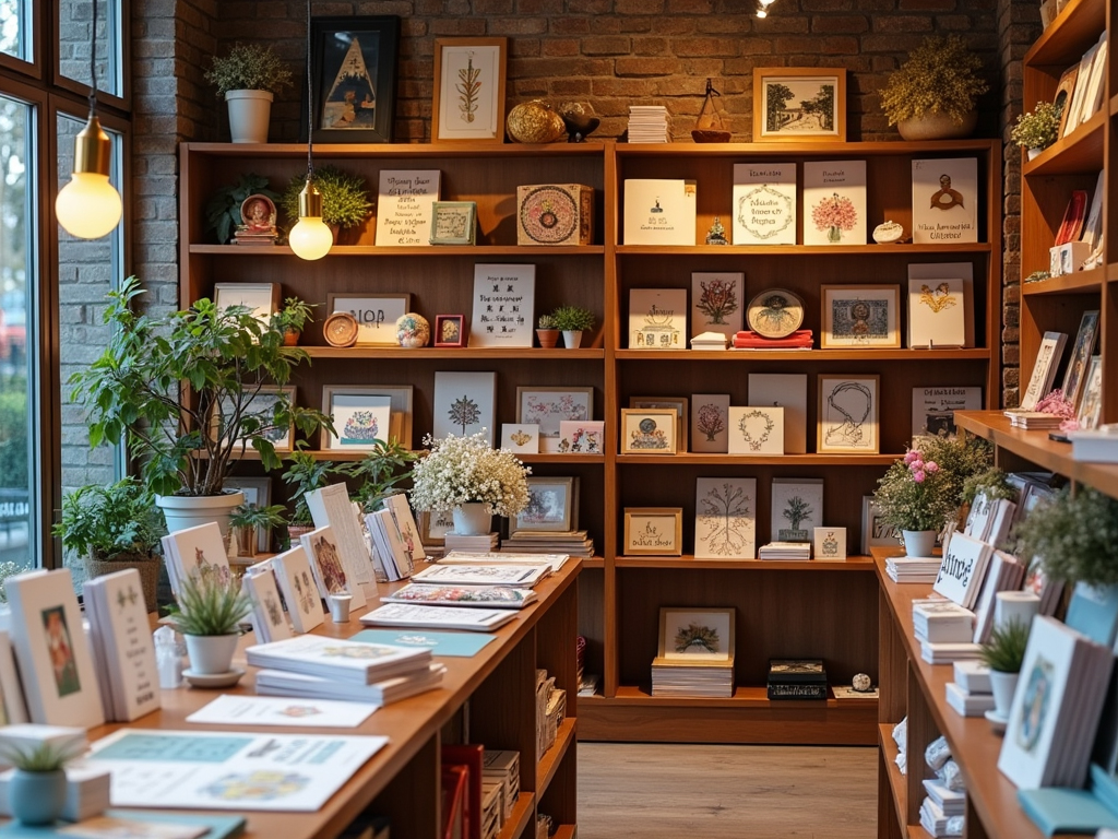 An inviting small shop that sells gifts and greeting cards.