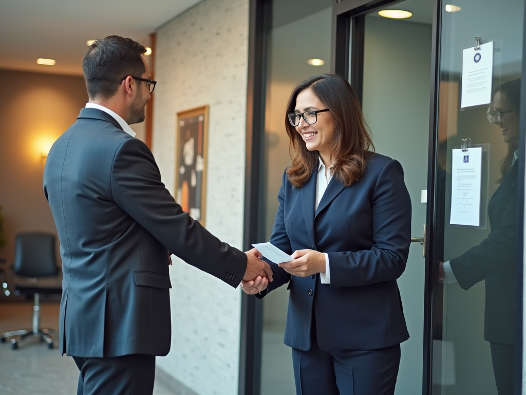 A business owner shakes hands with a lender.
