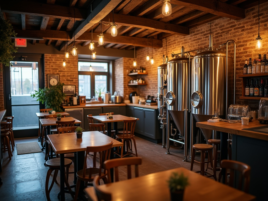 Inside a microbrewery.