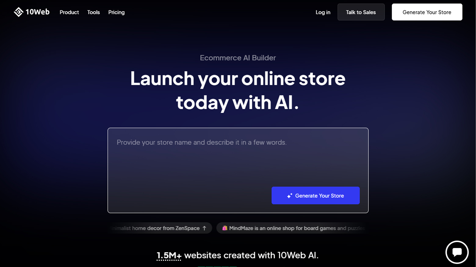 10Web ecommerce website generator