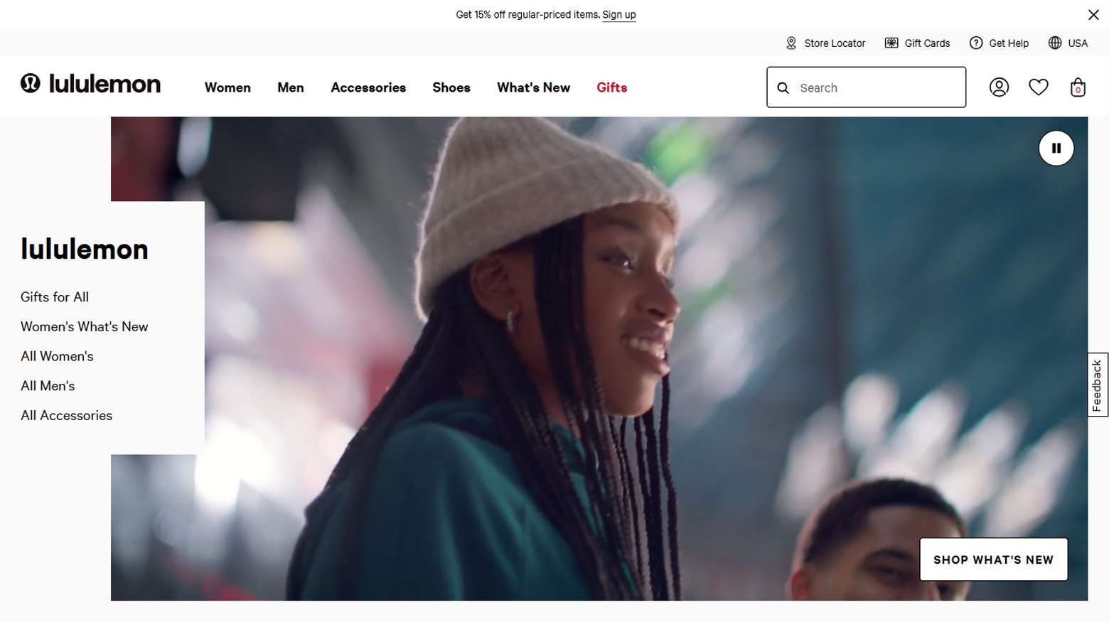 Lululemon ecommerce shop for sportswear landing page. 