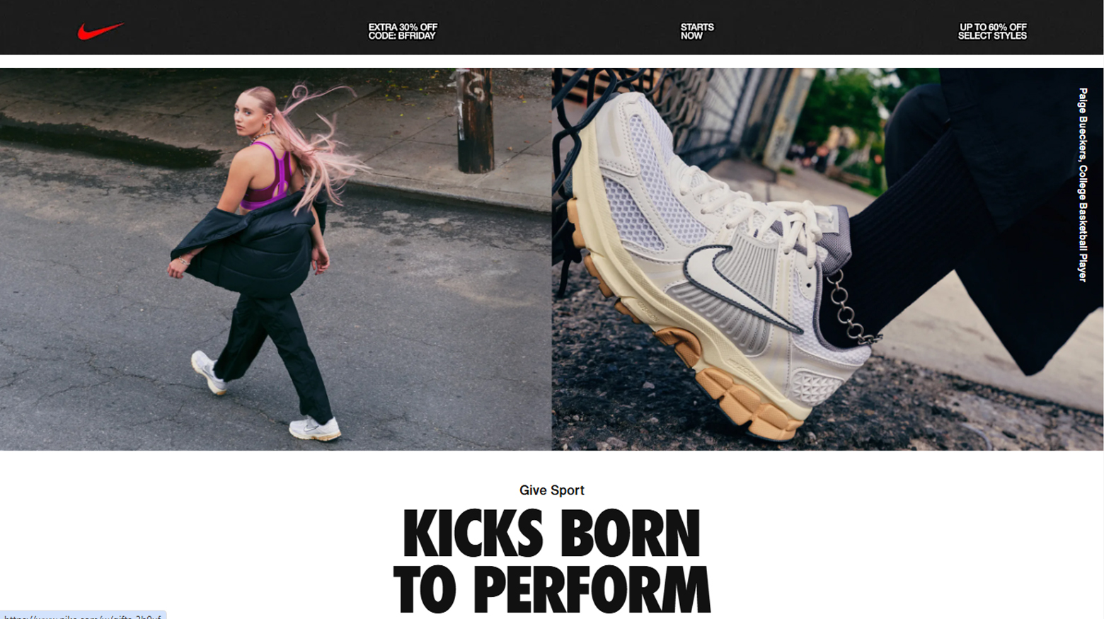 Nike ecommerce shop landing page.