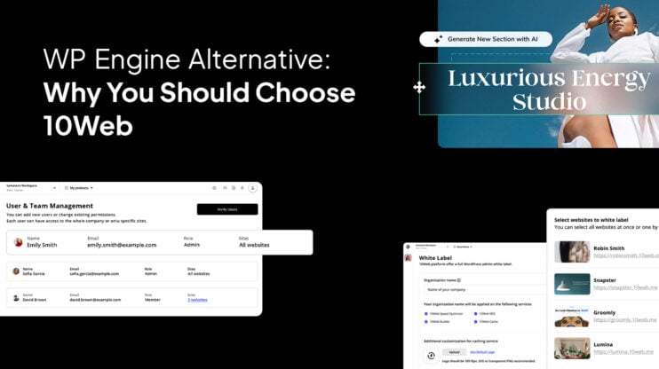 WP Engine-alternative: Why you should choose 10Web. AI Website Builder, User and team management, White labeling.