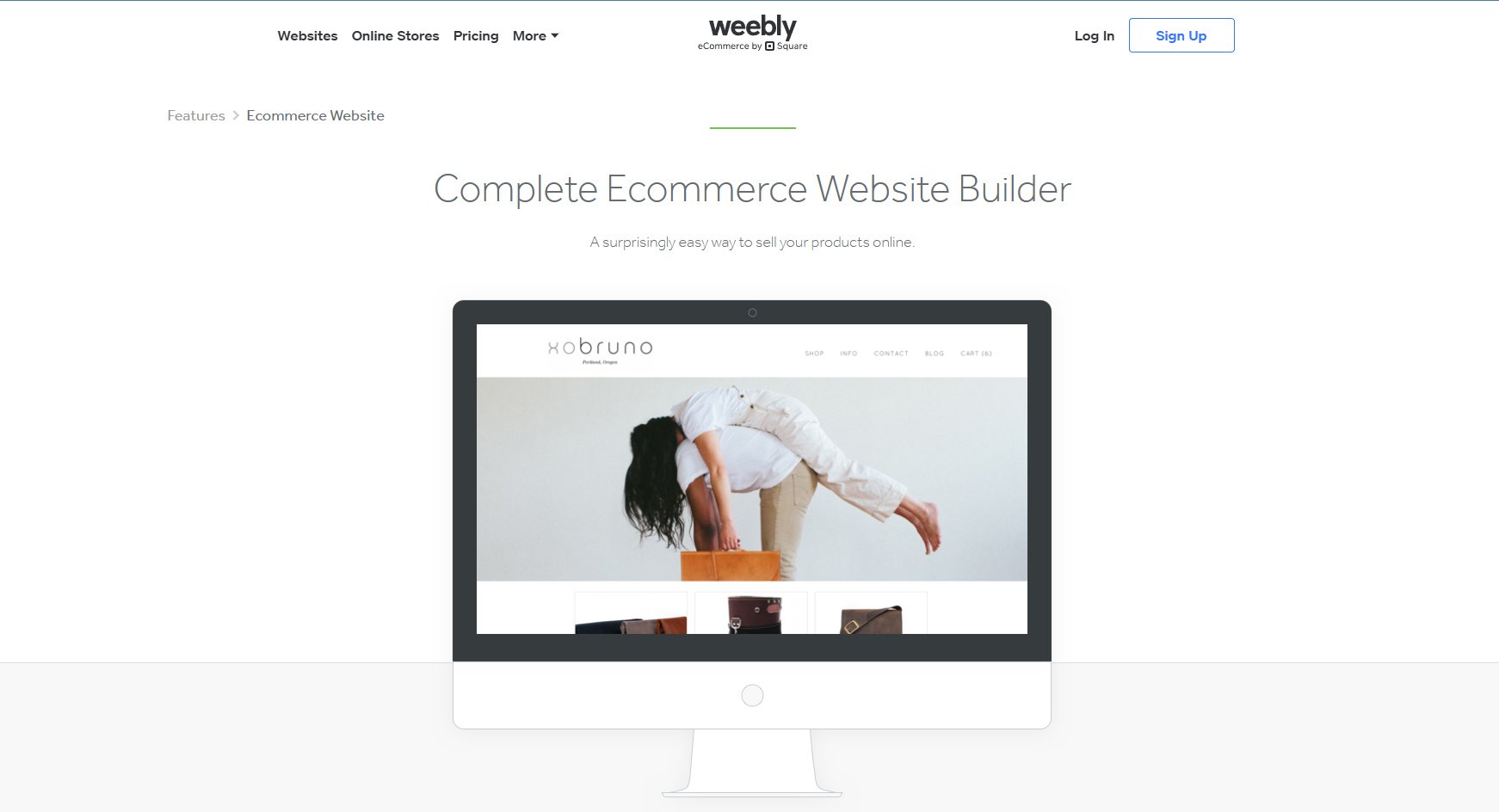 Weebly's site displaying a message about a complete ecommerce website builder.