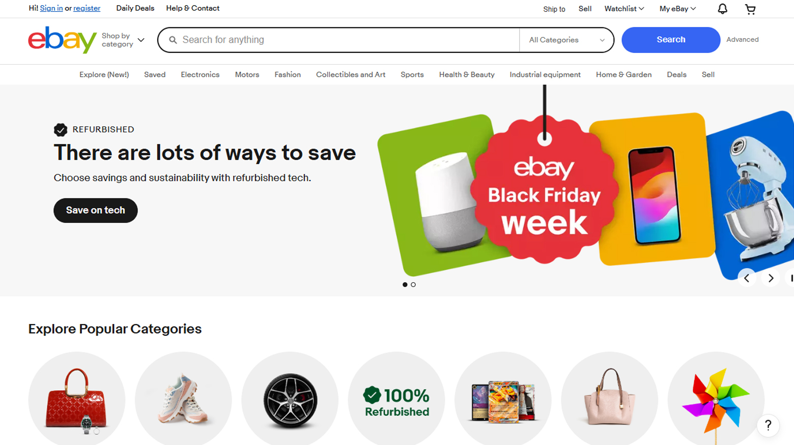 eBay landing page