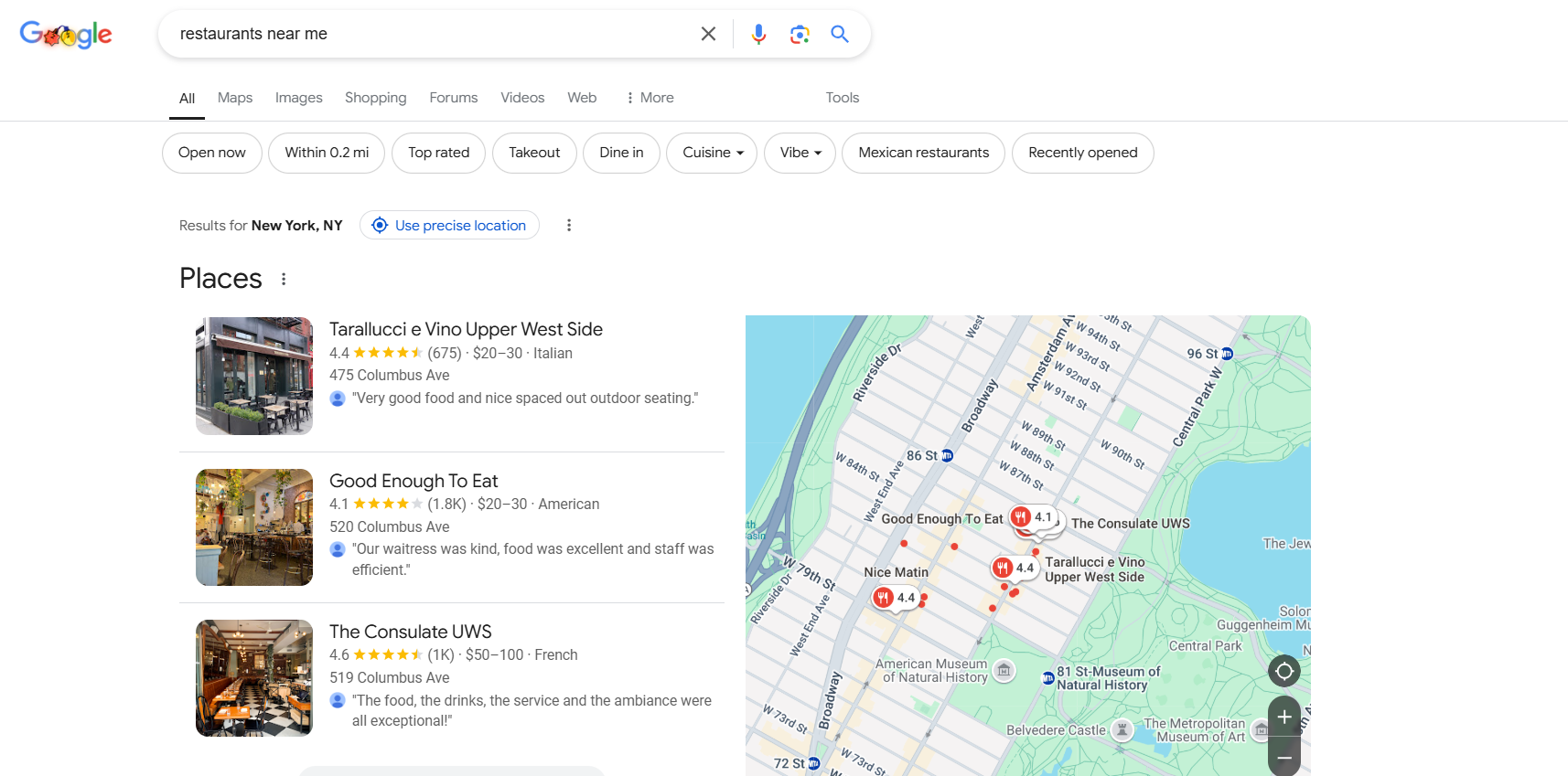 Example of the local 3-pack on Google