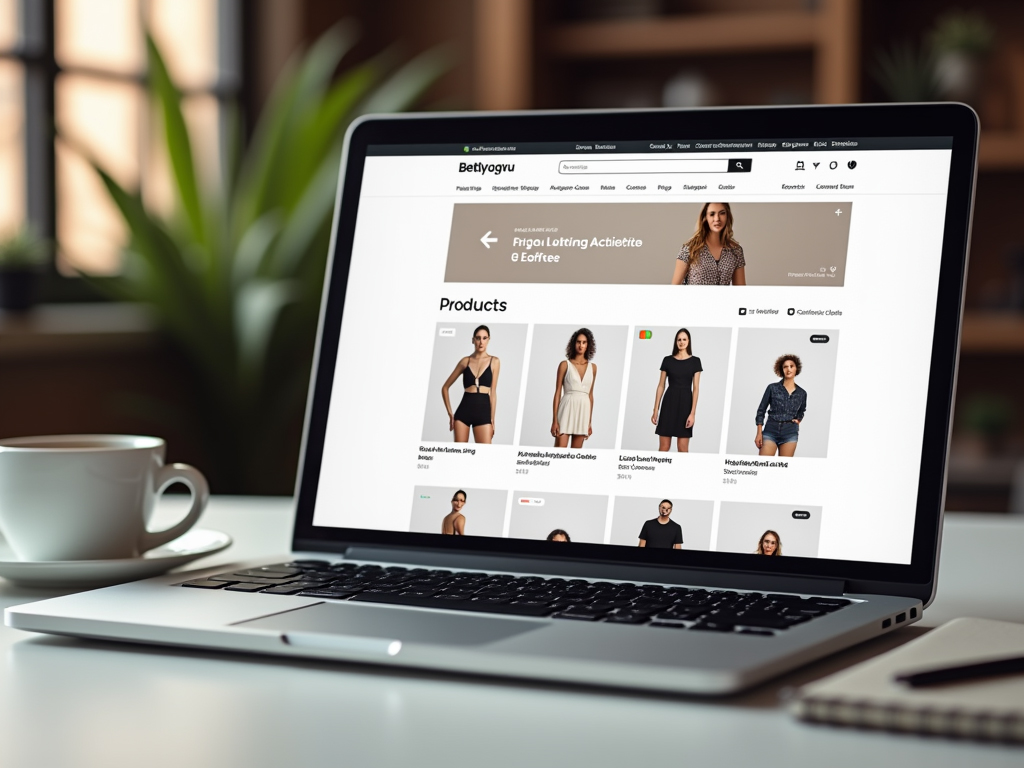 A laptop displays an ecommerce storefront that uses ecommerce merchandising strategies and concepts.