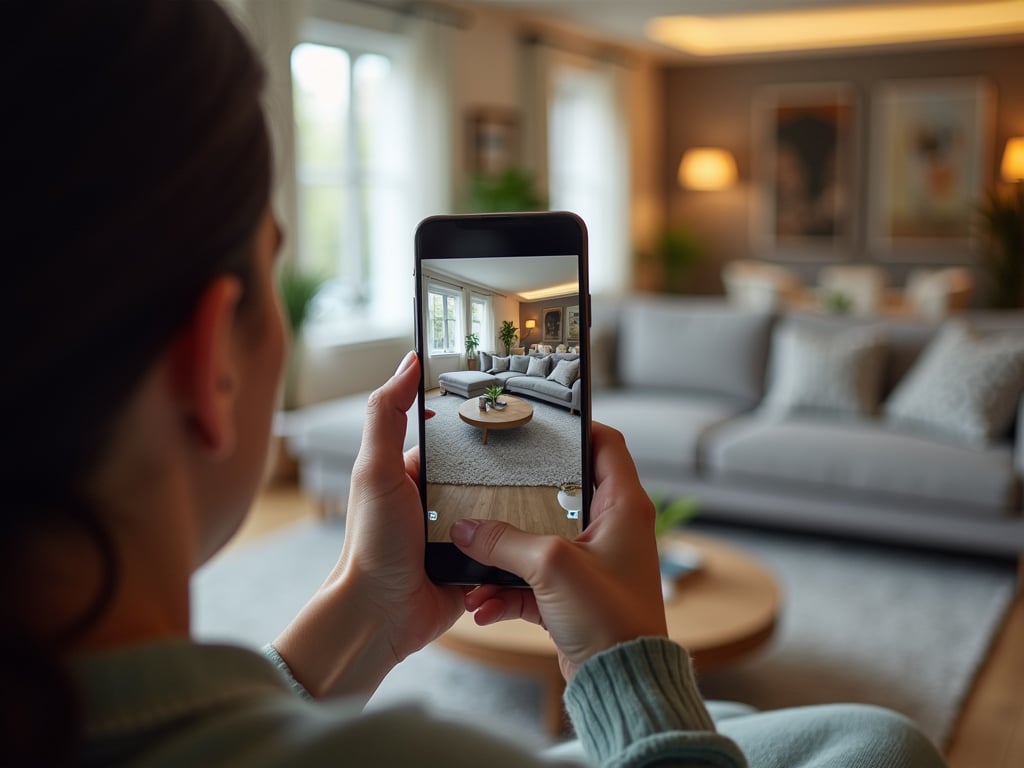 A ecommerce shopper viewing products in augmented reality via a mobile device.