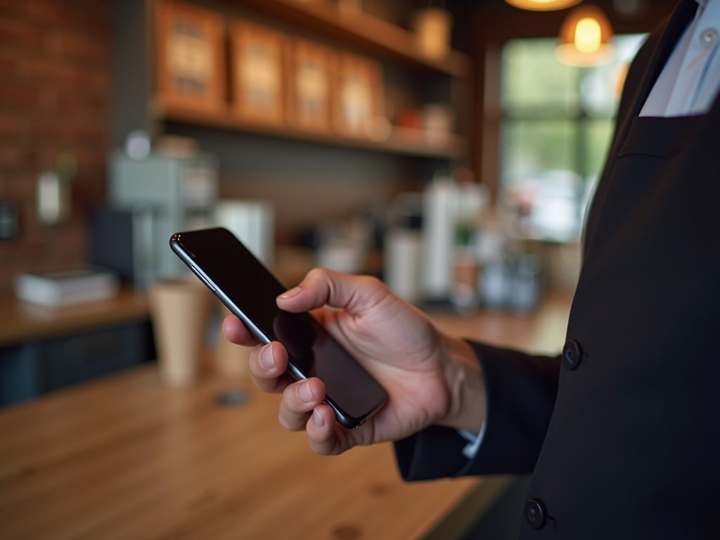 A shopper prepares to pay via a mobile device.