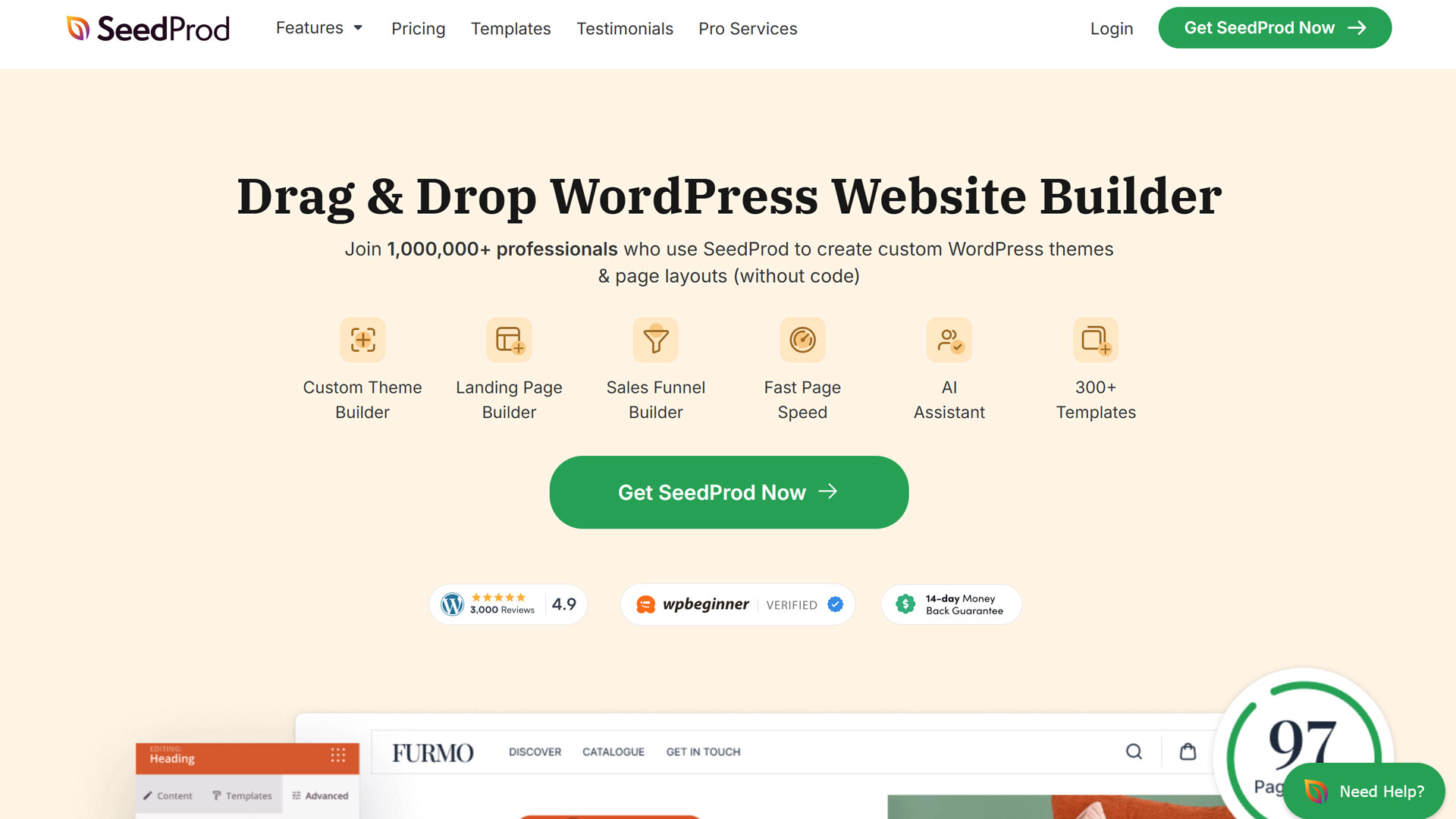 SeedProd's WordPress website builder page.