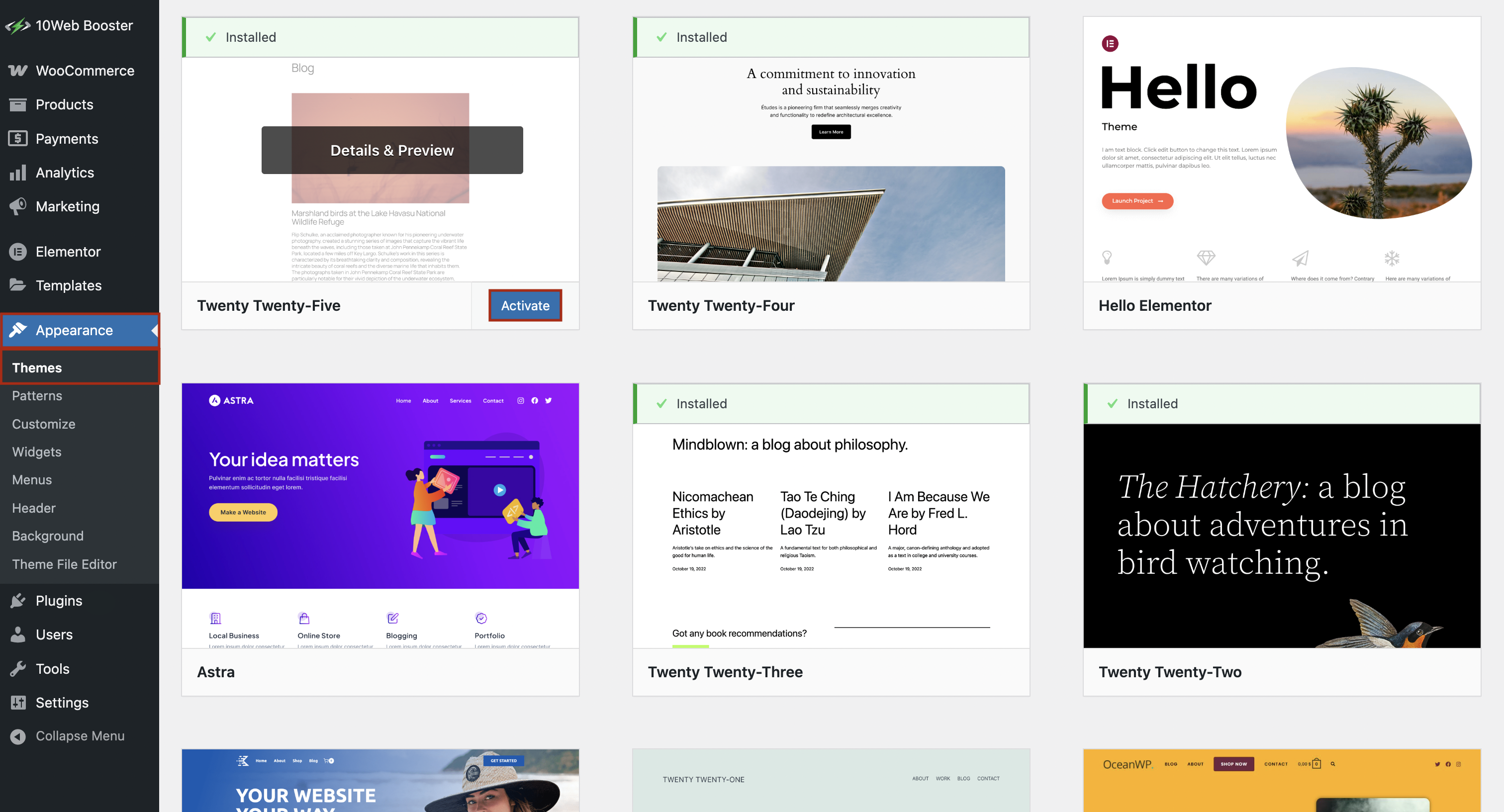 wordpress default theme setup process