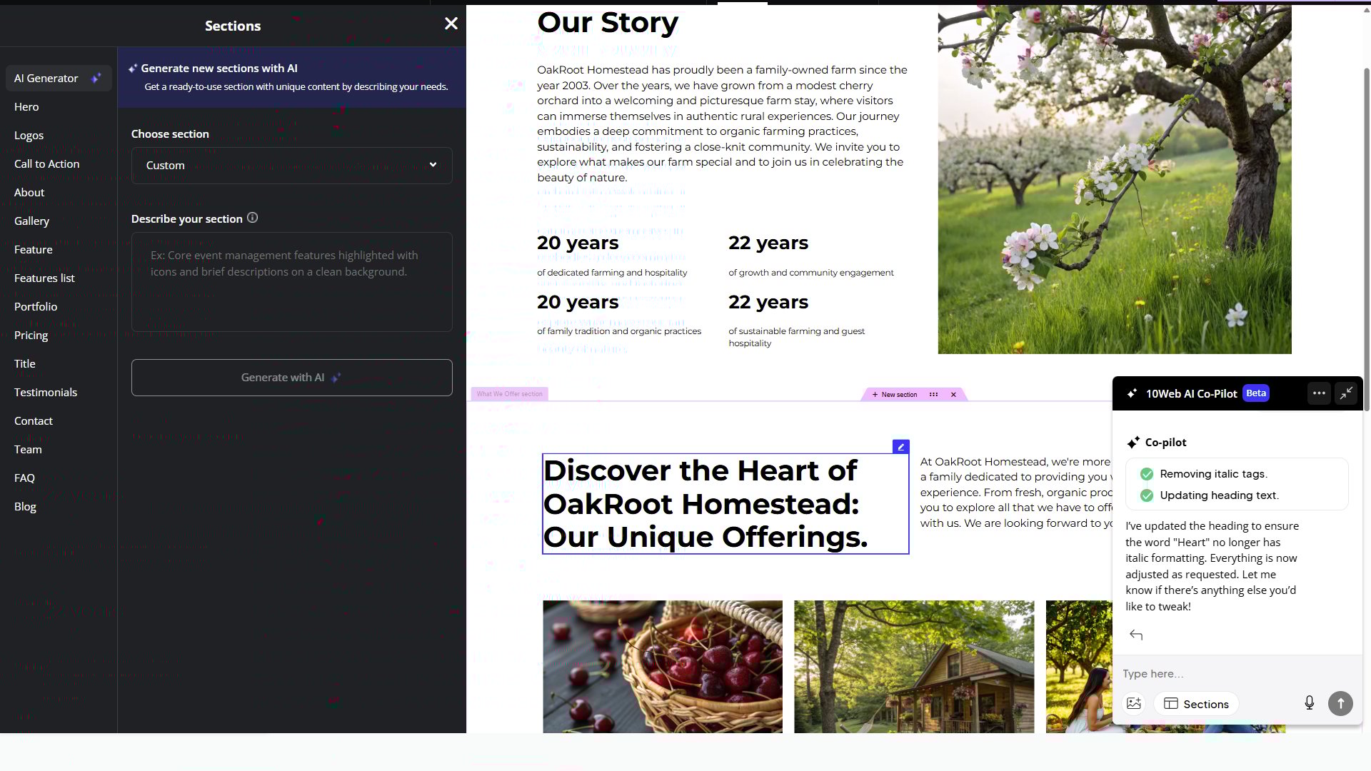 10Web AI Builder and editor