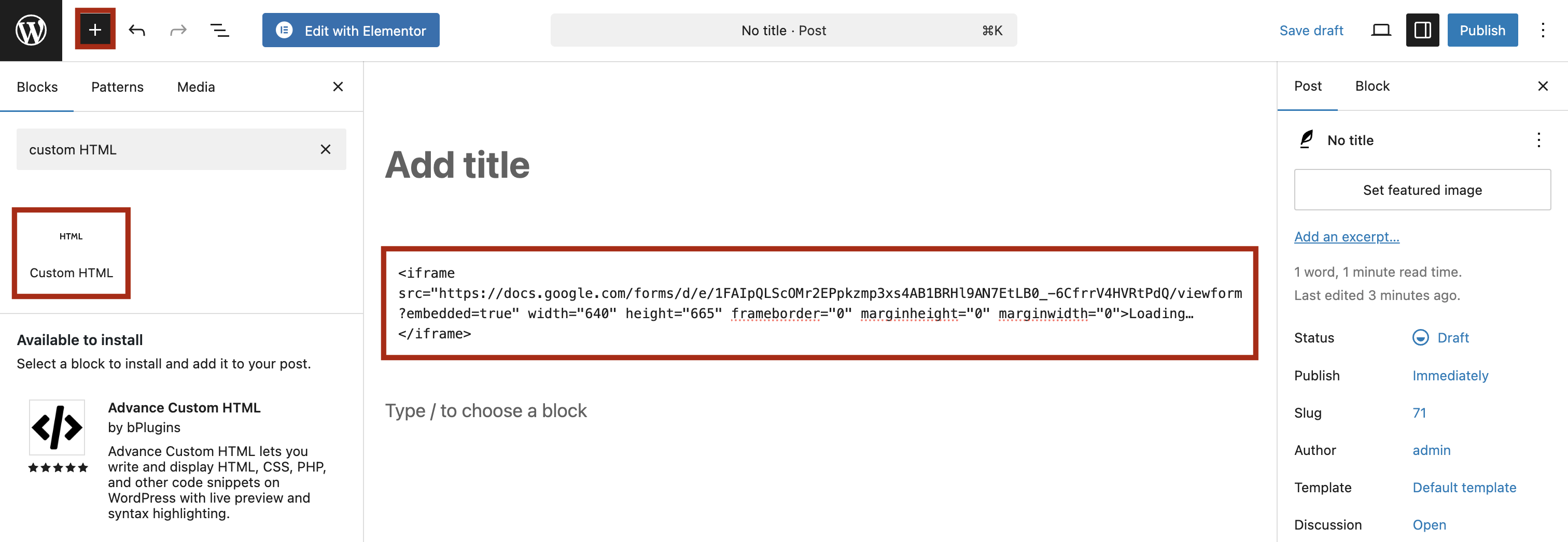 how to embed a Google Form in WordPress
