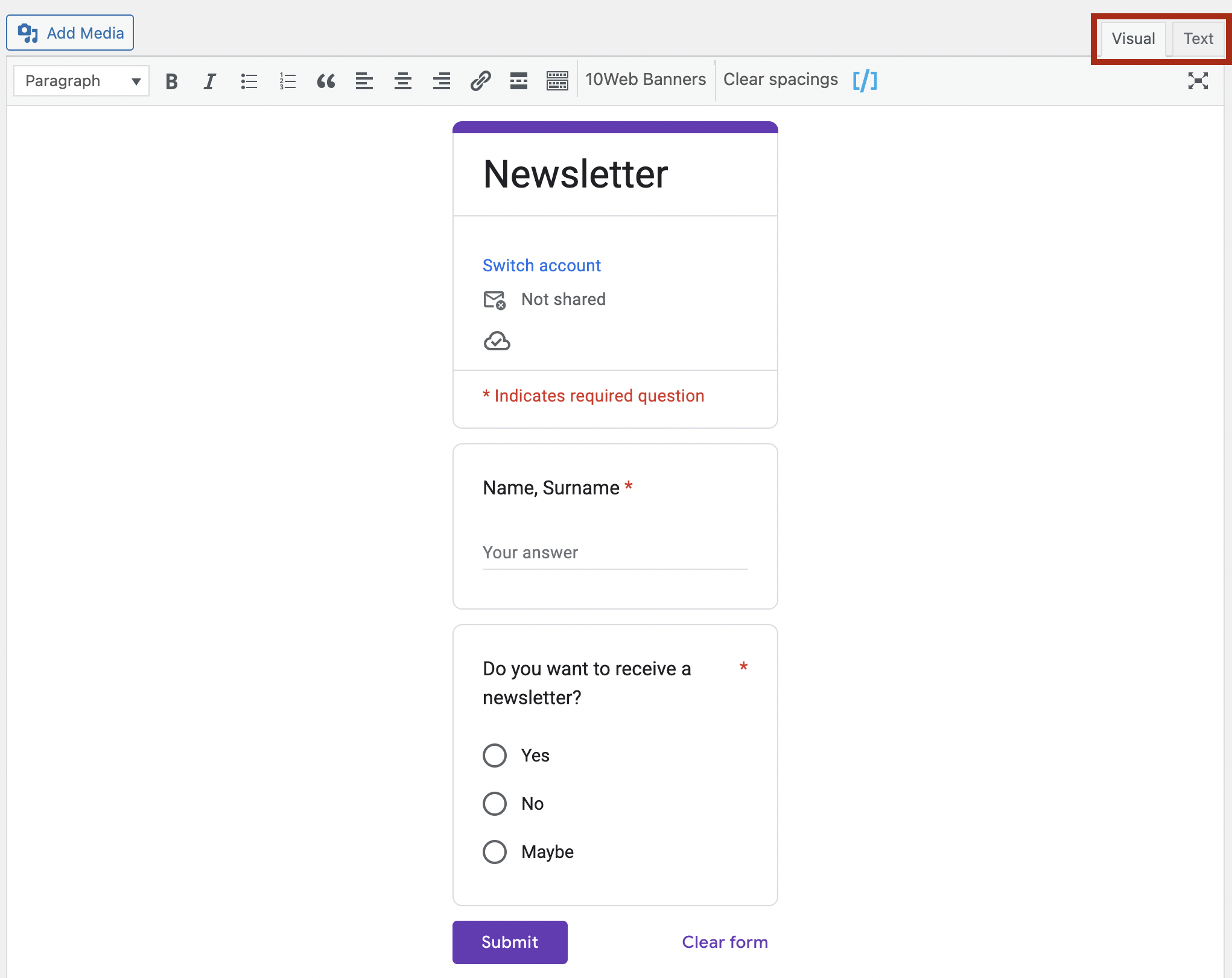 how to embed a Google Form in WordPress