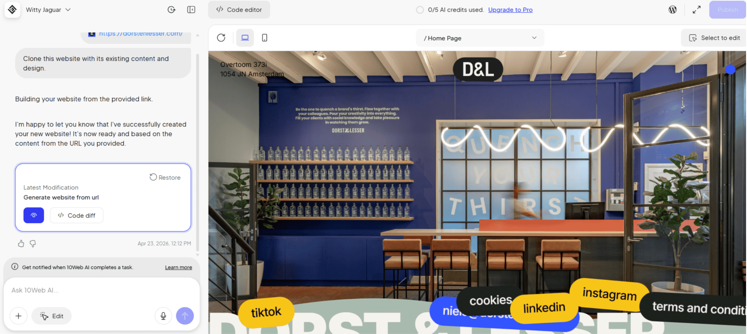 use 10web to clone a website