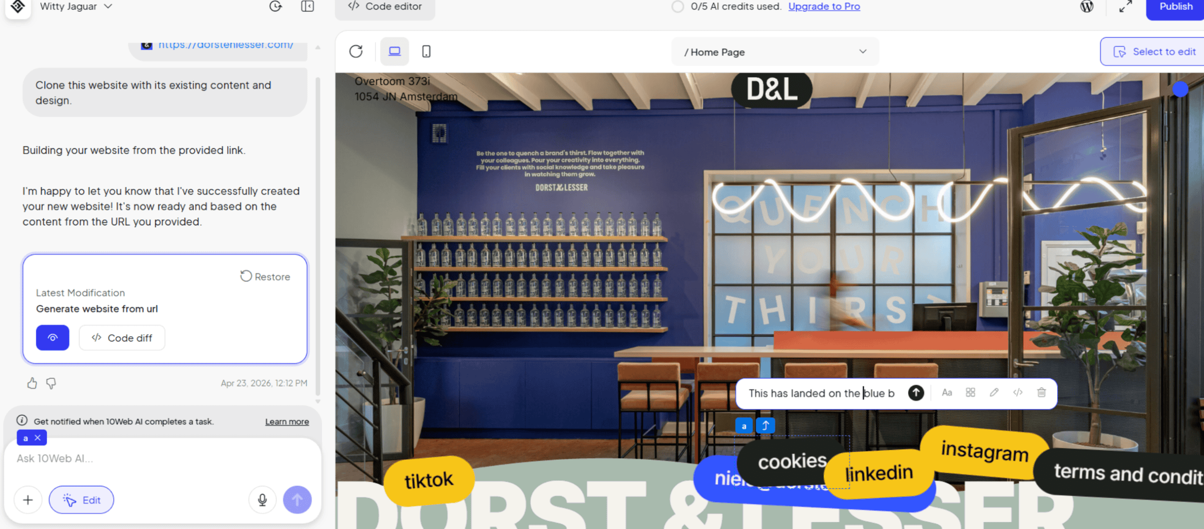 10web code editor to clone website