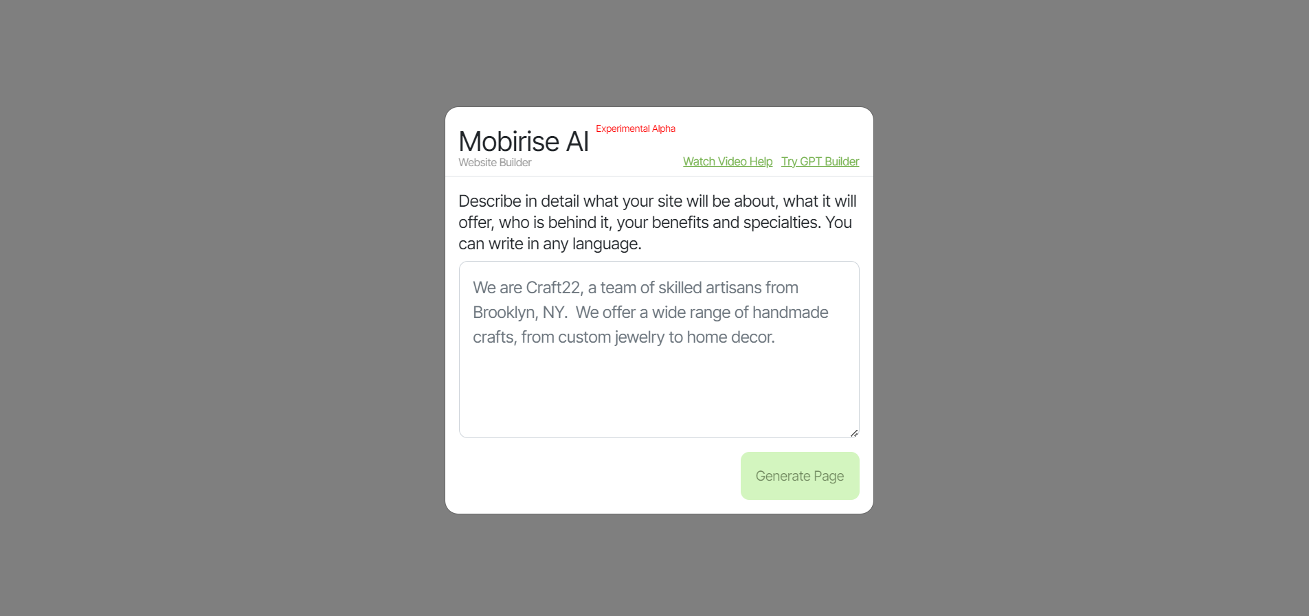 Mobirise AI feature