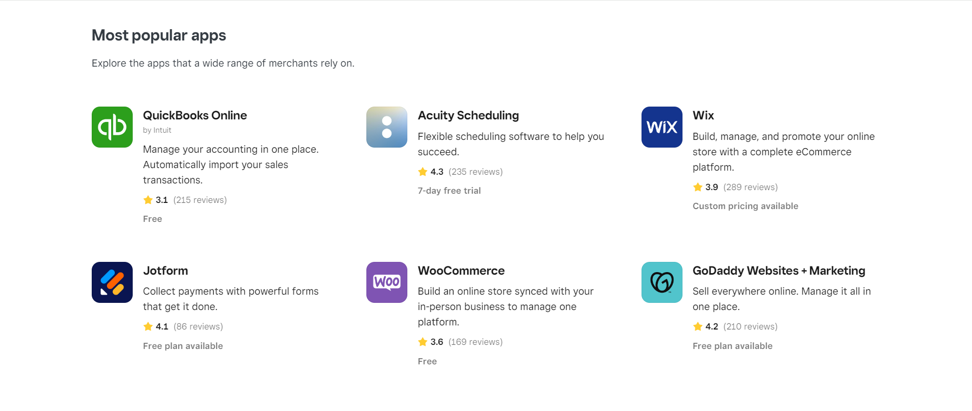 Square Online apps marketplace