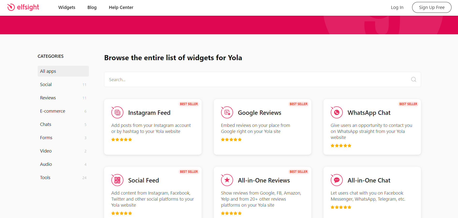 Elfsight Yola integrations marketplace