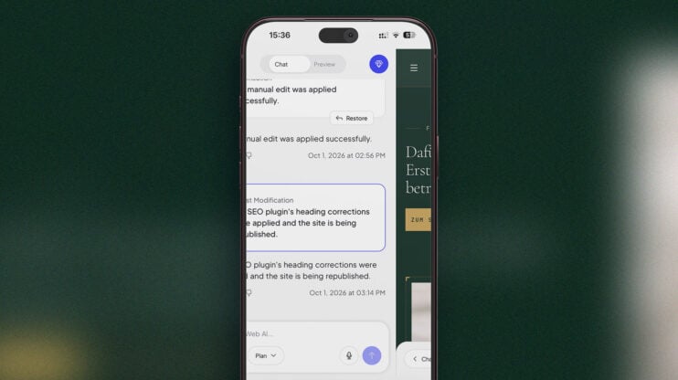 Featured image for Mobile editor rebuilt: chat and preview on one swipe rail article