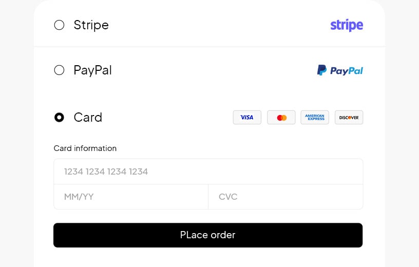 a picture of payment methods at checkout