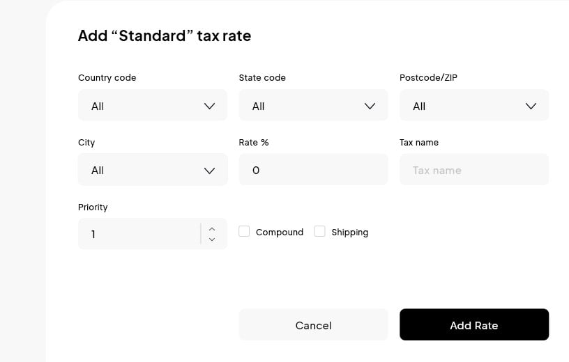 a picture of shipping and tax settings