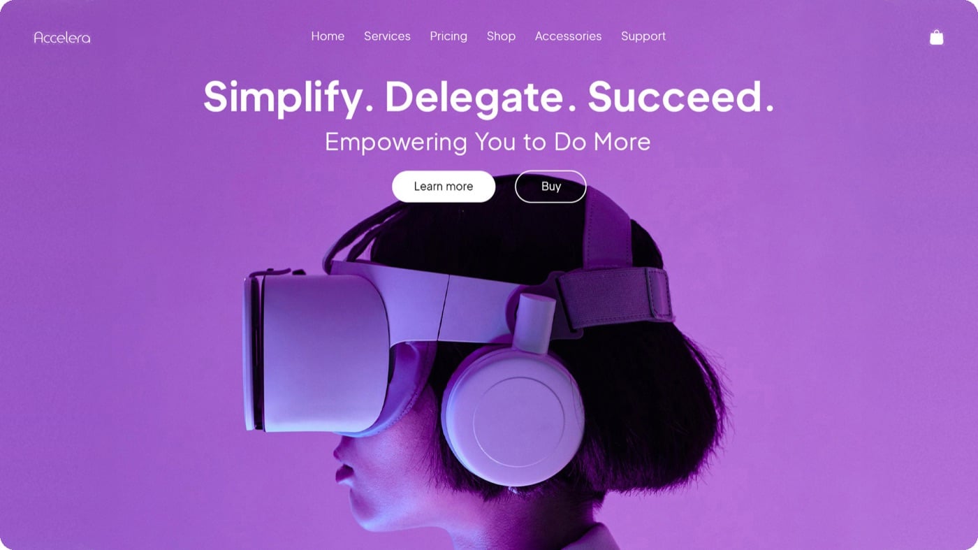 Accelera, a VR headset store website built with 10Web
