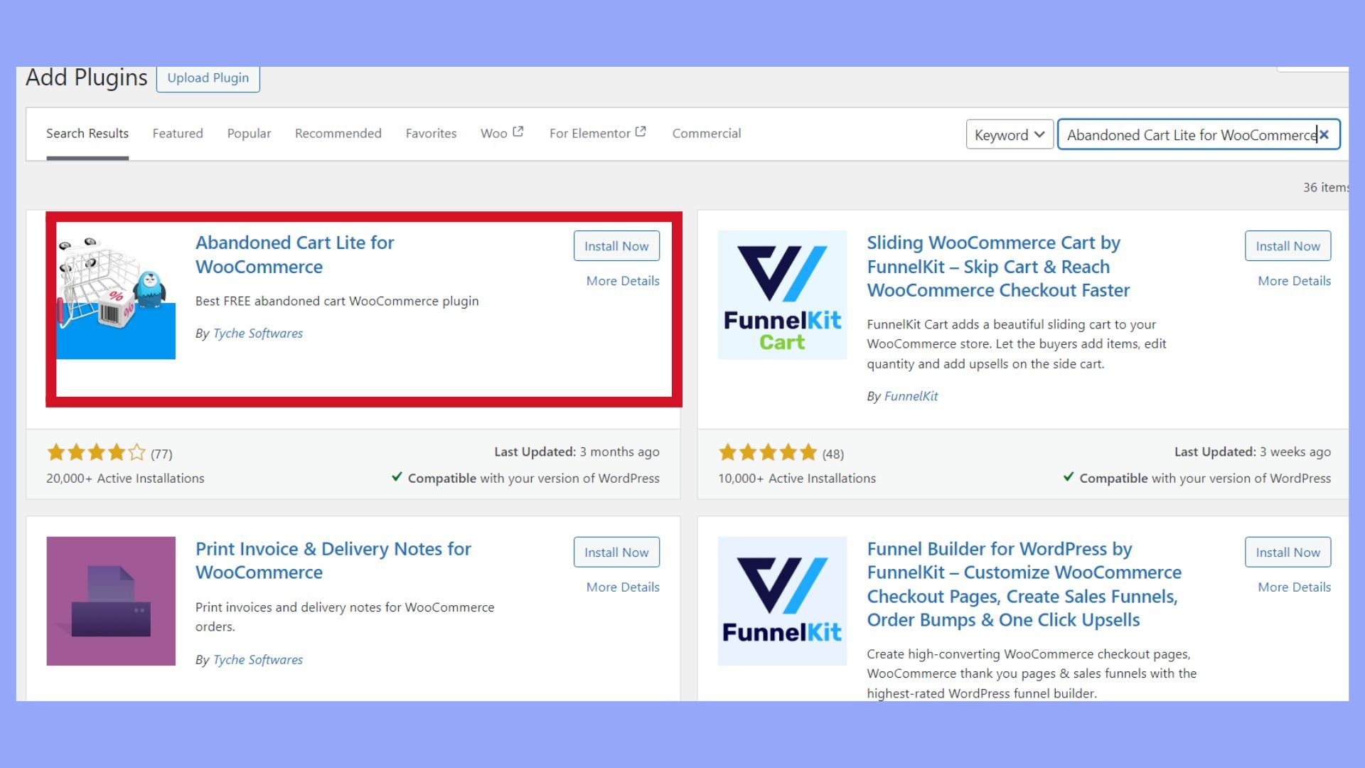 Install the Abandoned Cart Lite for WooCommerce plugin