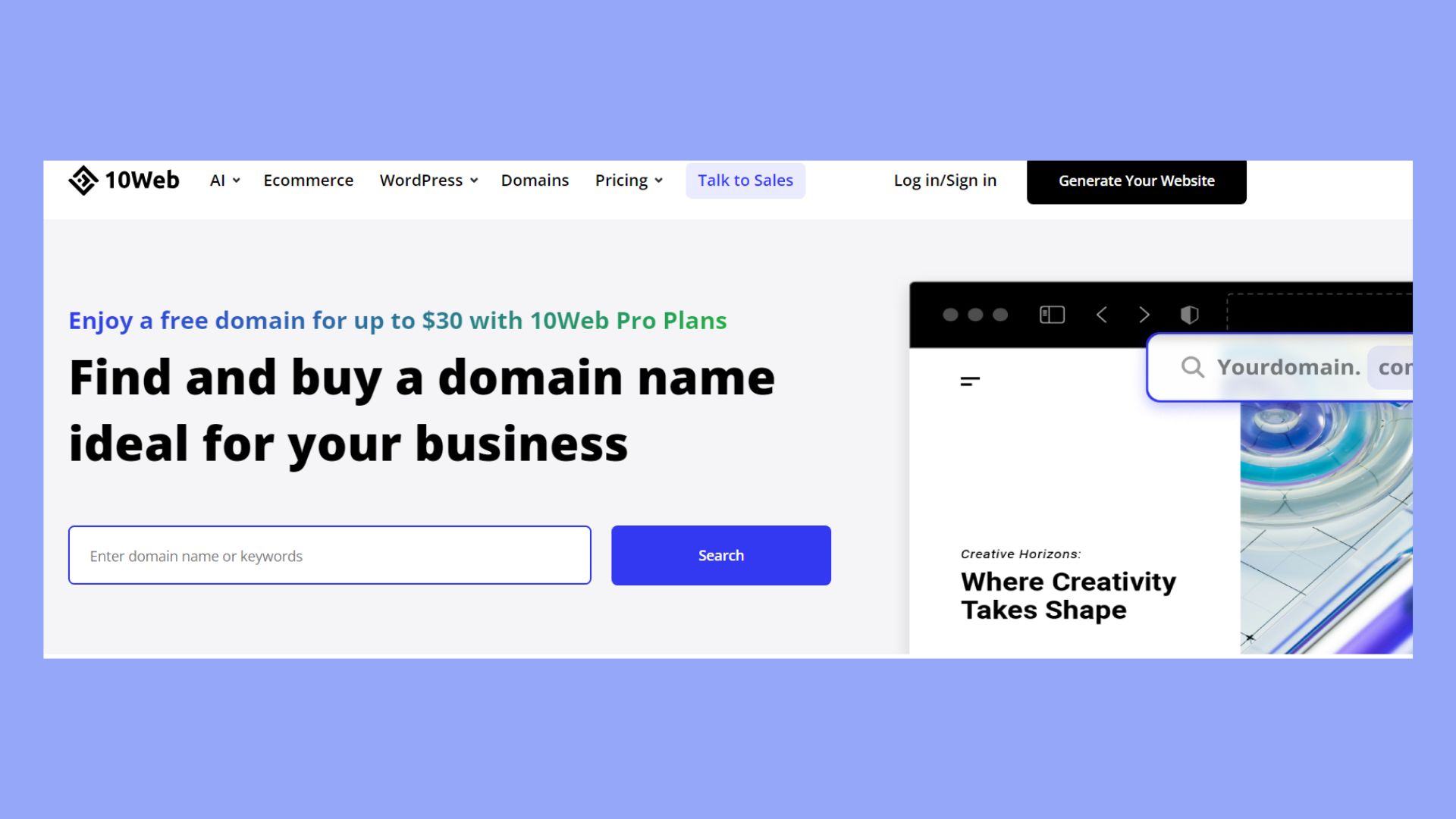 Registrar un nombre de dominio en 10Web