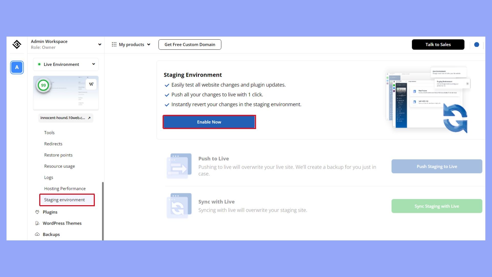 Activar la copia de seguridad desde el panel my.10web.io