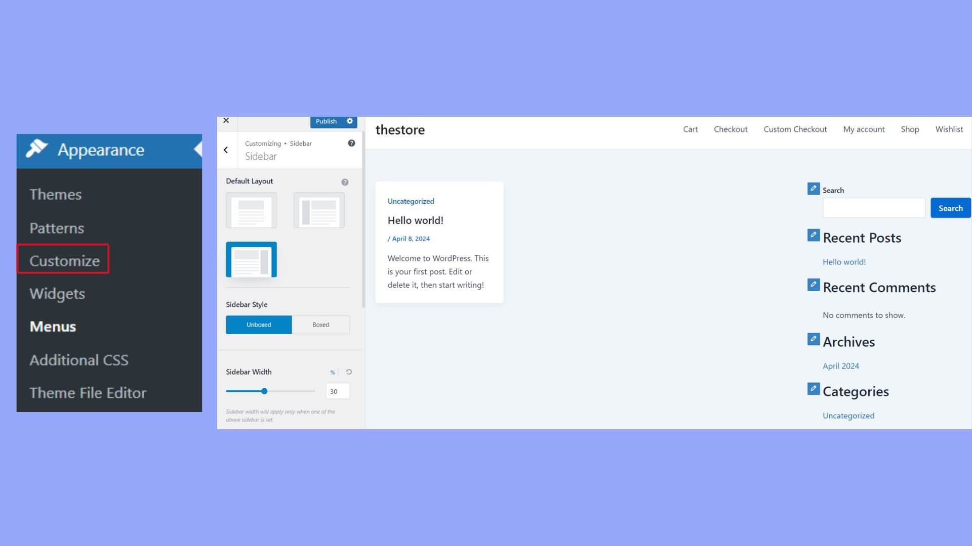 Añadir una barra lateral a través del Personalizador de WordPress