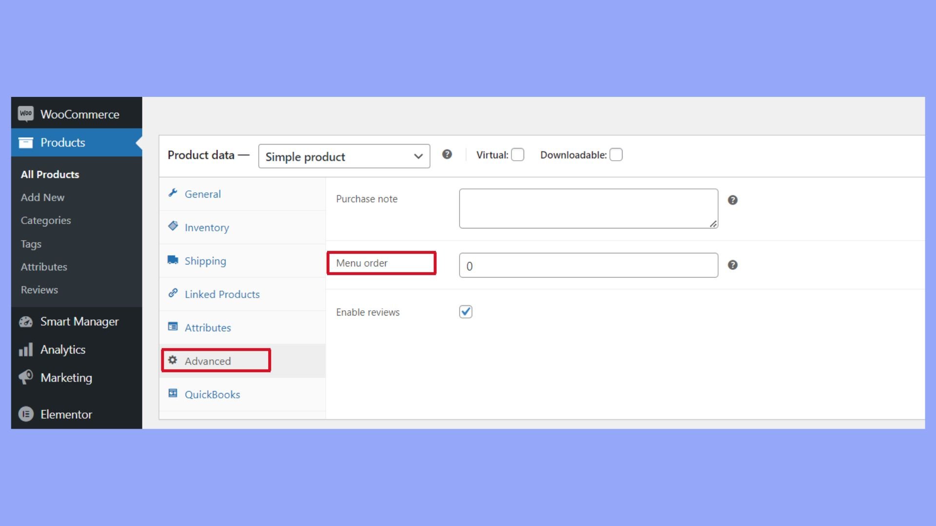 Configurar los datos de los productos para pedir menús