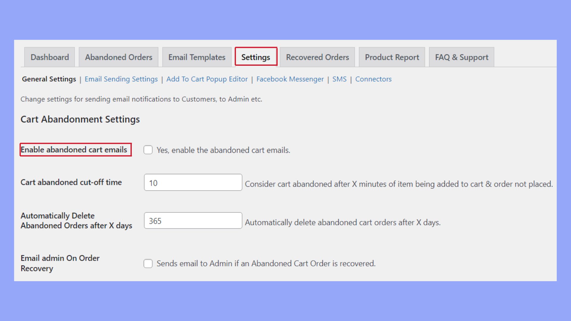 Setting up abandoned cart emails
