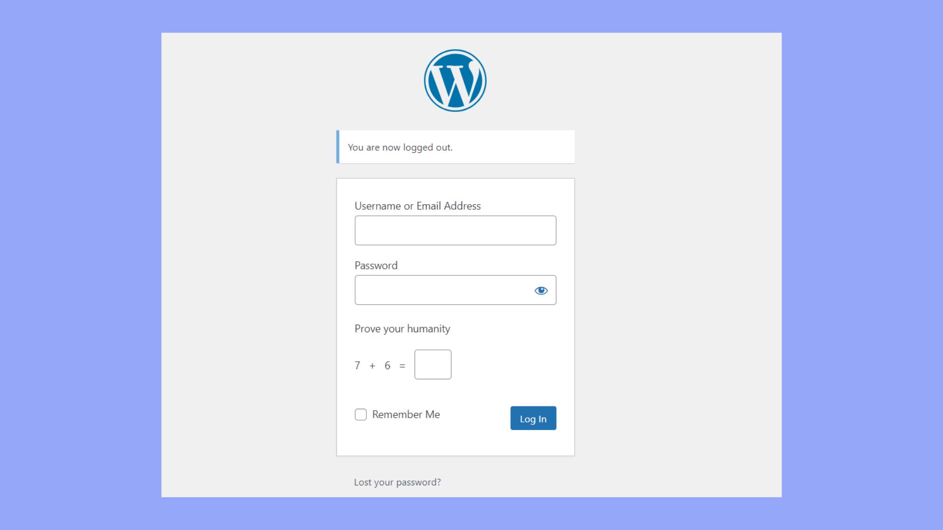 Logging in to WP dashboard