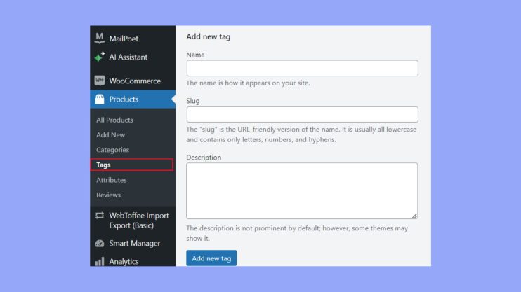 Creating and managing product tags