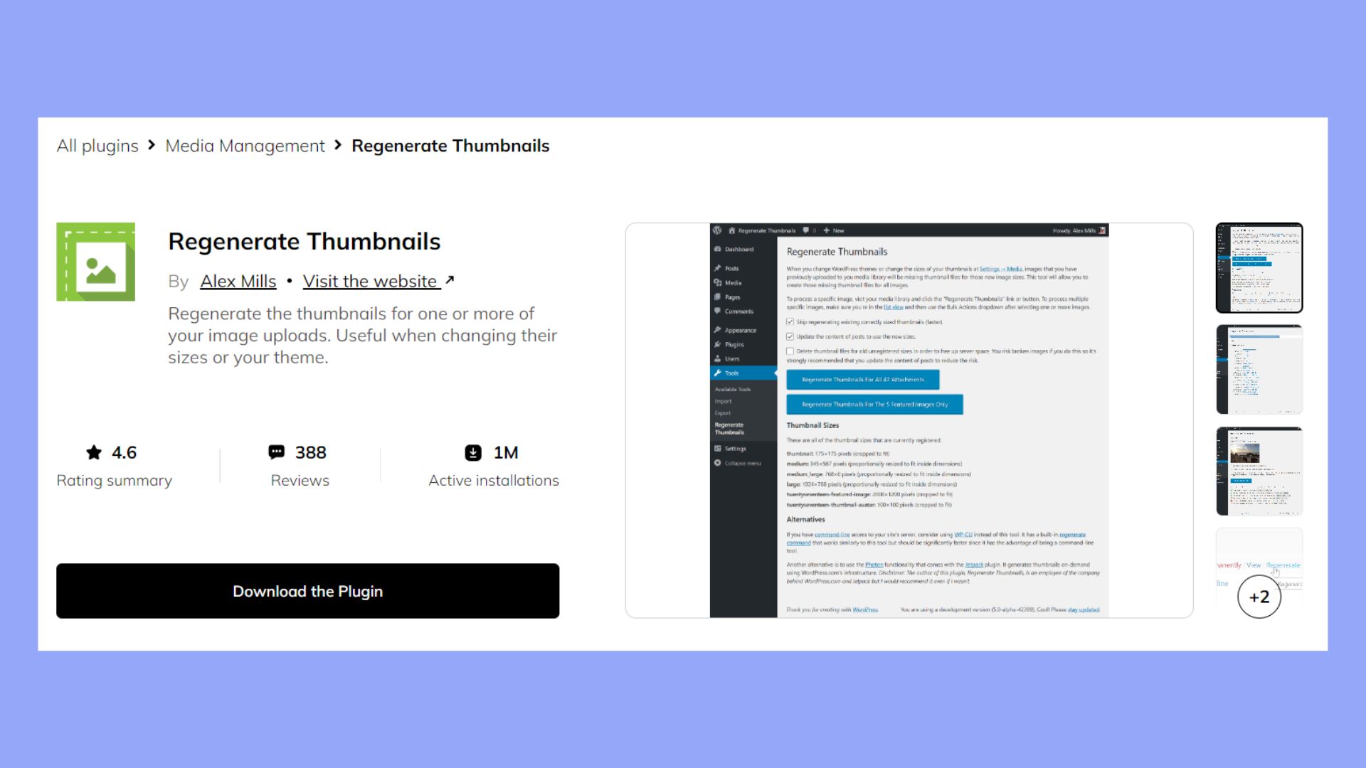 Regenerate thumbnails plugin in the 10Web plugin store