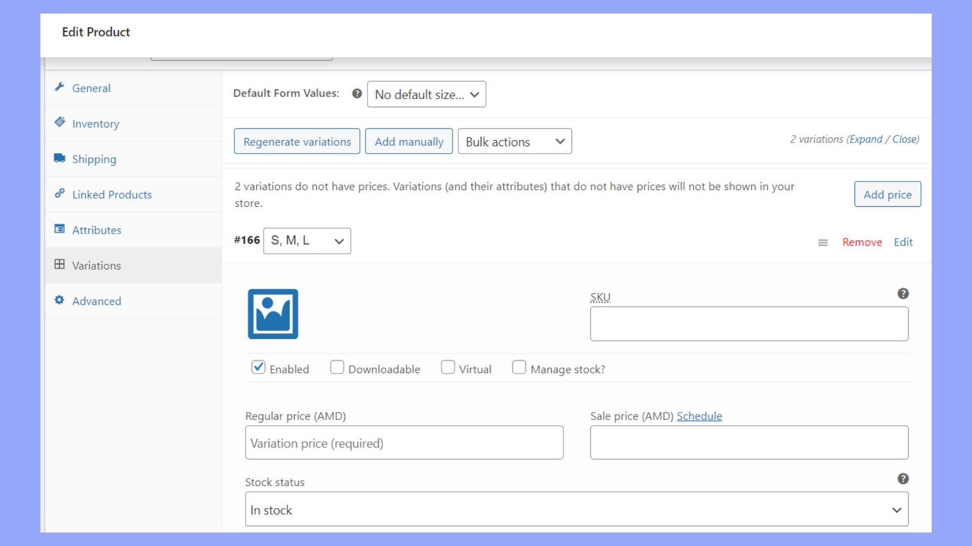 Añadir SKU a productos variables