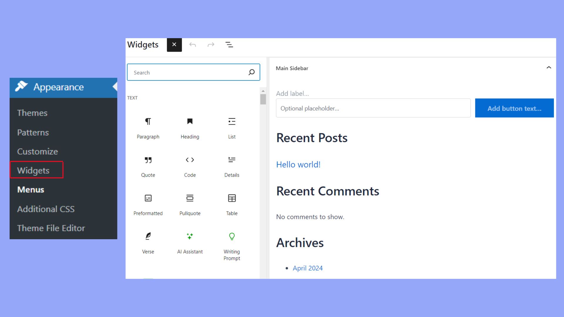 Añadir y gestionar widgets en la barra lateral de WordPress