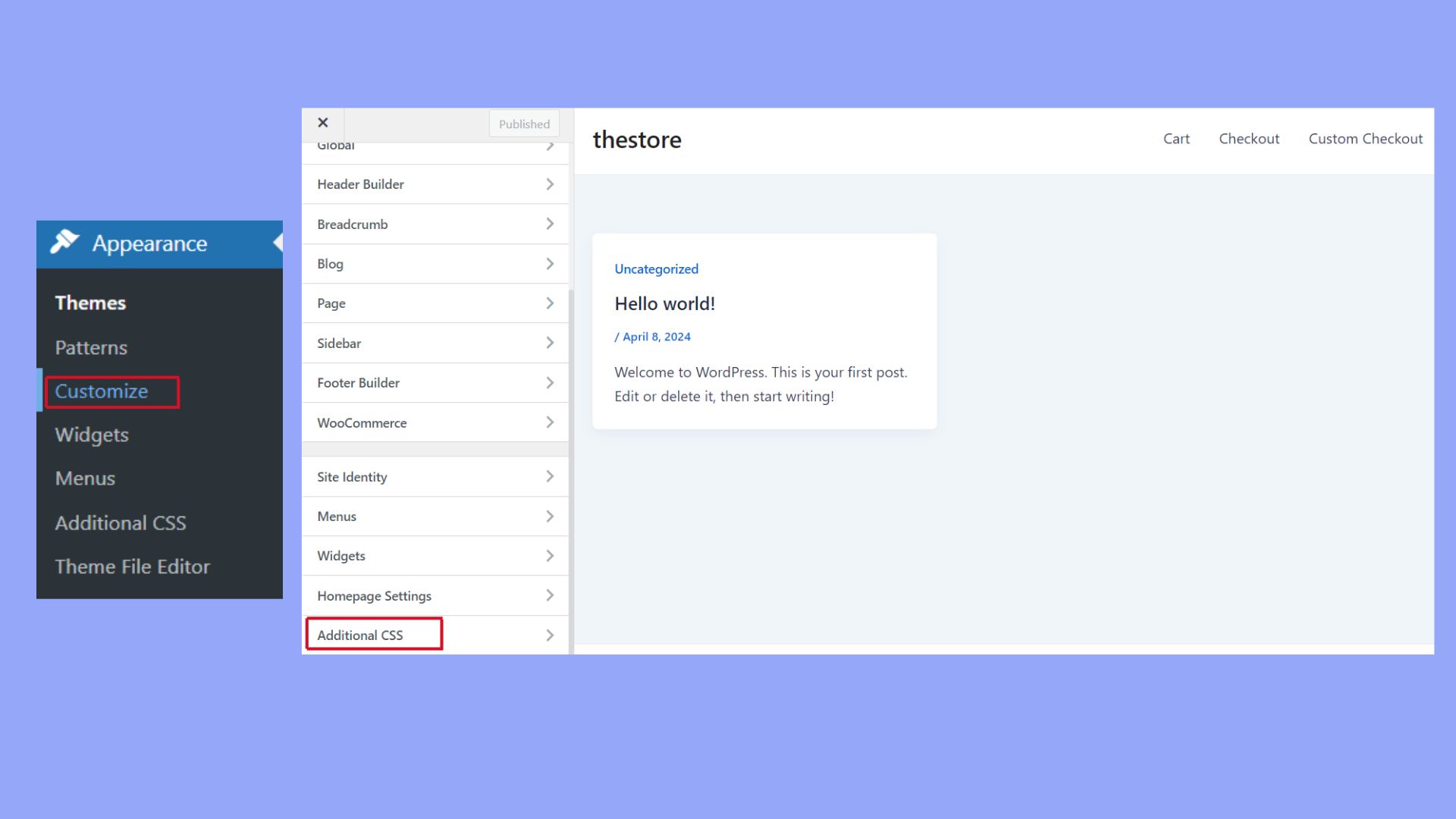 Customizing the header through custom CSS