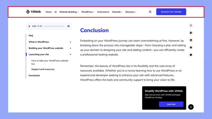 Una cabecera adhesiva en WordPress