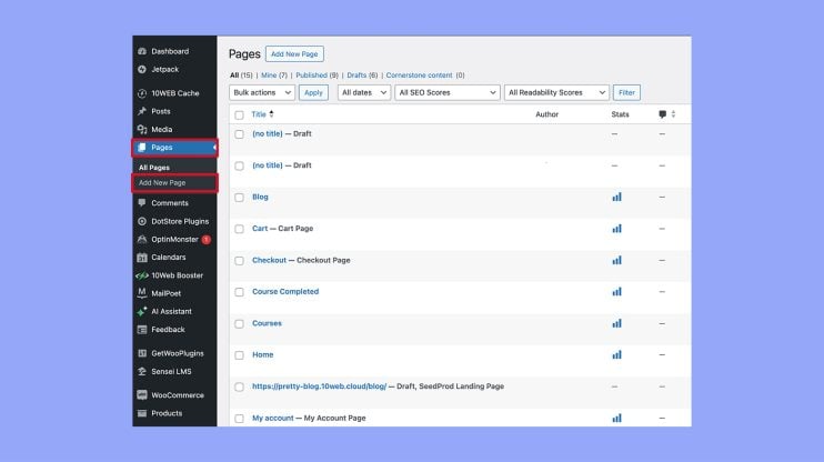 Añadir una nueva página en WordPress
