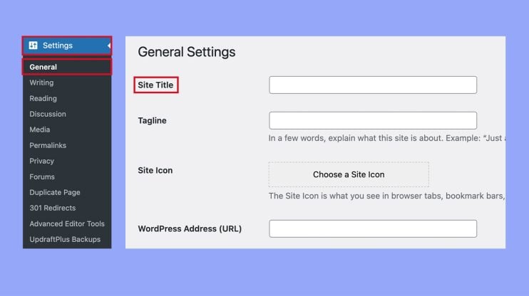 Adding a site title in WordPress settings
