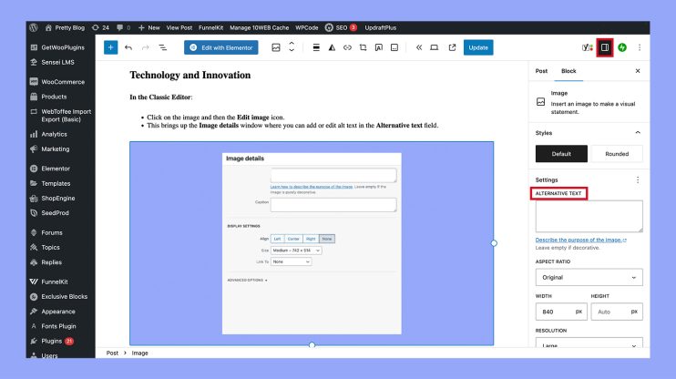 Adding alt text with the Block Editor