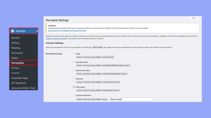 Cambiar la configuración predeterminada del permalink en WordPress
