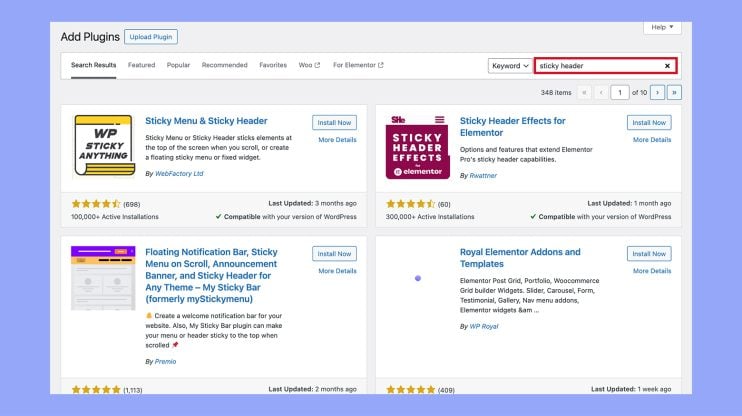 Plugins para cabecera adhesiva en WordPress